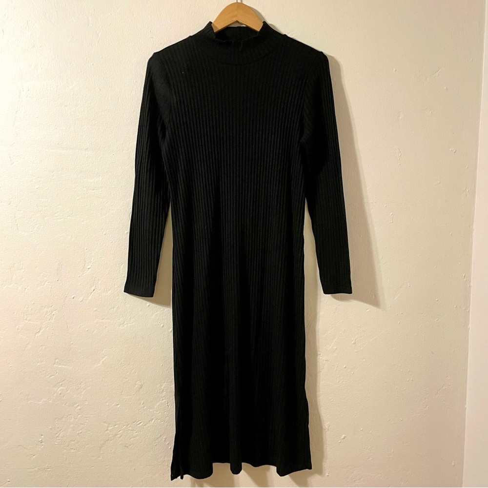 LOFT Mock Neck Sweater Dress, Long Sleeve Black Sz L